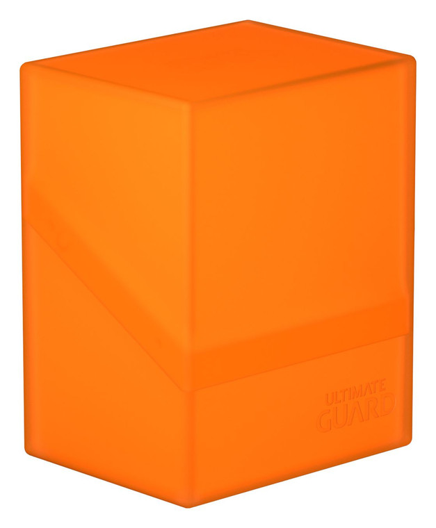 Closed ultimate guard boulder deck box in the color amber.