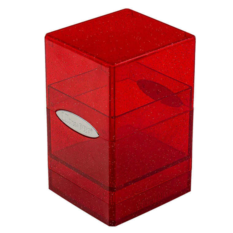 Closed Ultra Pro satin tower deck box in the color glitter red.