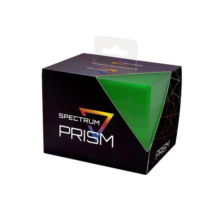 Green Prism deck case in a black carboard box.