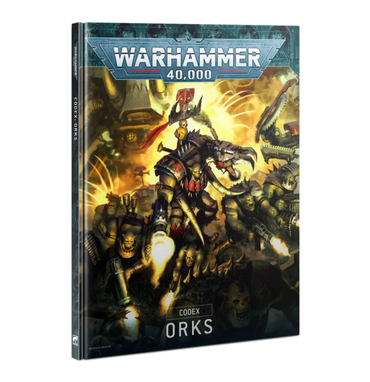 Warhammer 40,000 book cover featuring art of various Orks charging into battle.