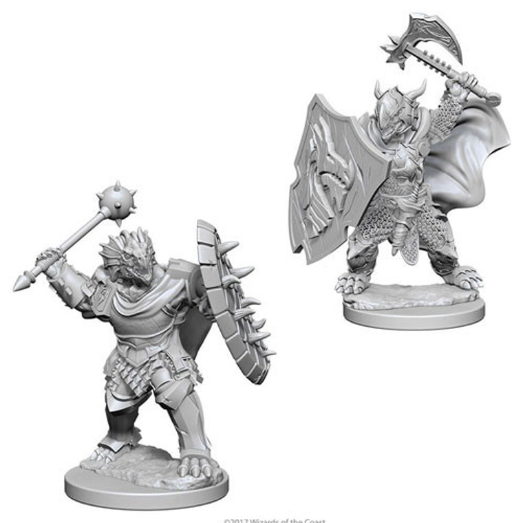 Two unpainted Male Dragonborn Paladin miniatures on a white background.