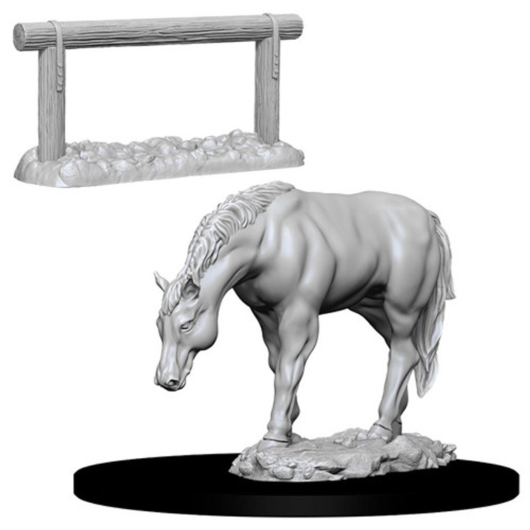 An unpainted Horse and Horse Hitch miniature on a white background.