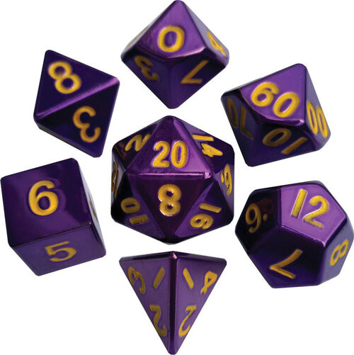Metallic Dice Games - 7 Set RPG Dice - Metal - Purple