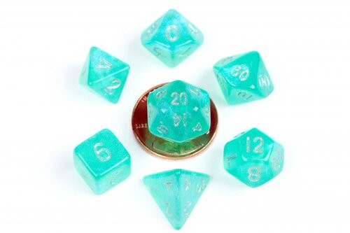 Metallic Dice Games - 7 Set RPG Dice - Acrylic - Mini Stardust Turquoise
