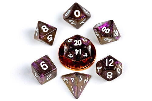 Metallic Dice Games - 7 Set RPG Dice - Acrylic - Mini Stardust Supervolcano