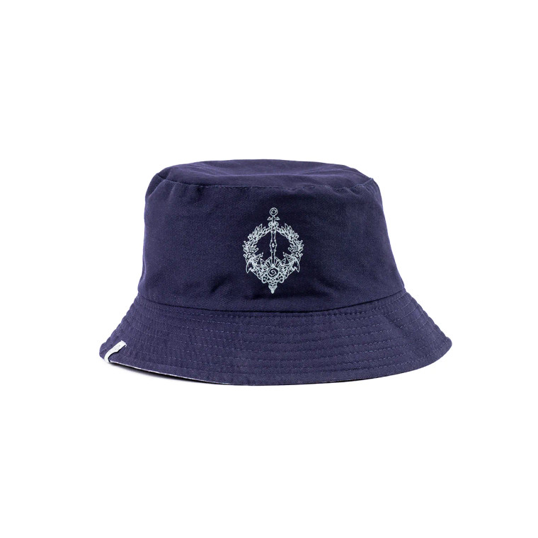 Navy blue bucket hat featuring the symbol given to Fjord by Caduceus.