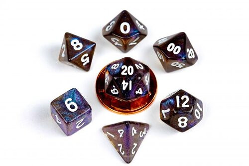 Metallic Dice Games - 7 Set RPG Dice - Acrylic - Mini Stardust Galaxy