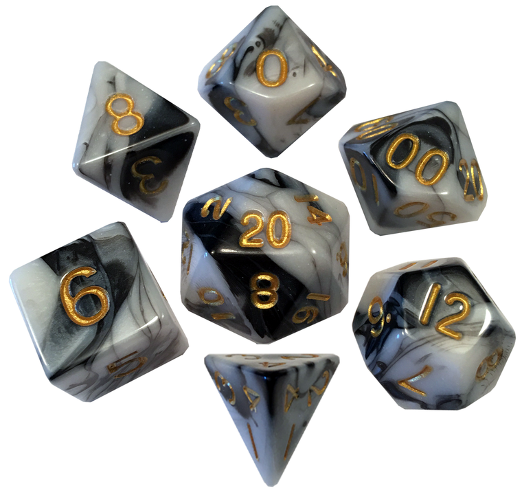 Metallic Dice Games - 7 Set RPG Dice - Acrylic - Marble with Gold Numbers