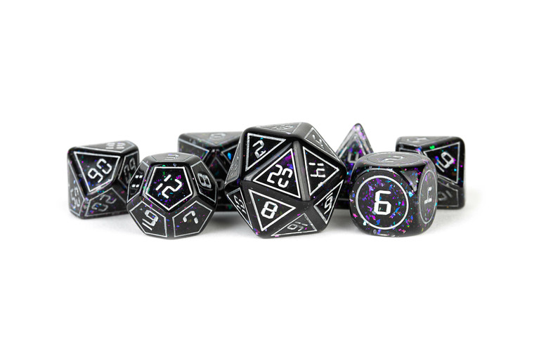 Metallic Dice Games - 7 Set RPG Dice - Resin - Framed Void