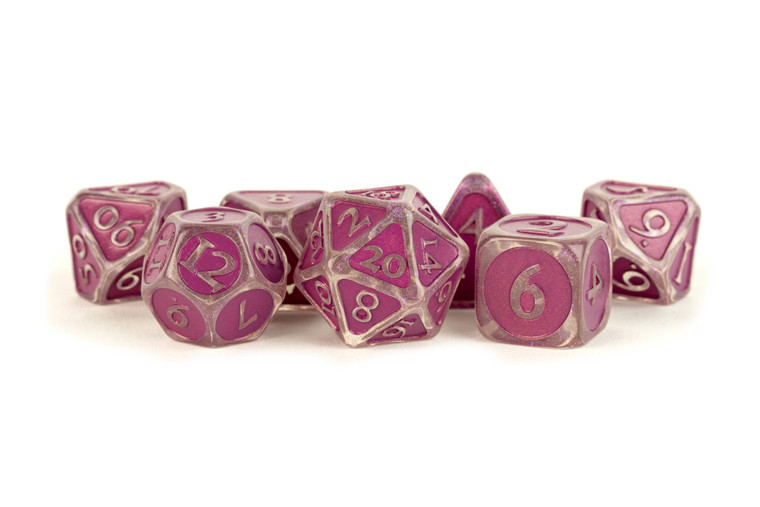 Metallic Dice Games - 7 Set RPG Dice - Acrylic - Ice with Purple Enamel