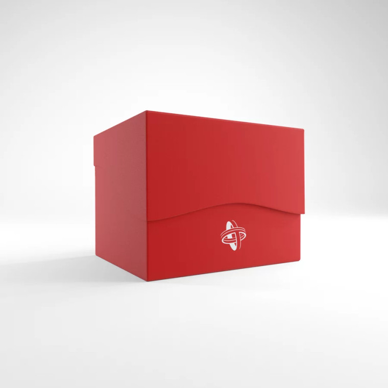 A plastic, red, sideloading card box with a clamshell lid. A plastic, red, sideloading card box with a clamshell lid.