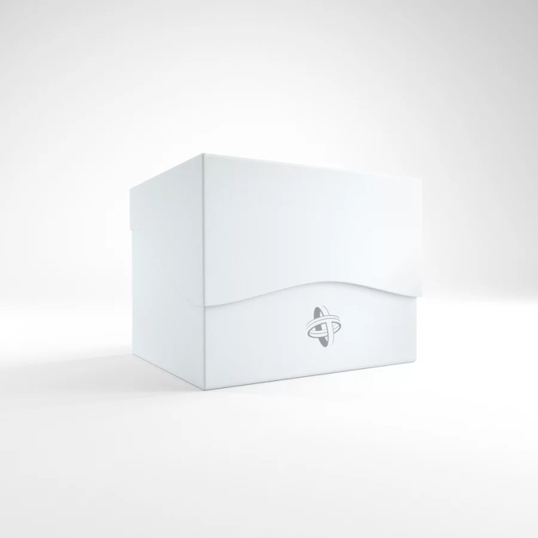 A plastic, white, sideloading card box with a clamshell lid. A plastic, white, sideloading card box with a clamshell lid.