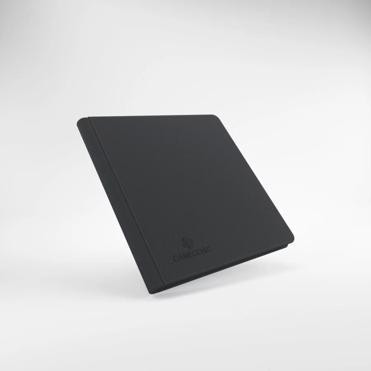 A black, hard-cover, cloth card binder with a zip-up closure. A black, hard-cover, cloth card binder with a zip-up closure.