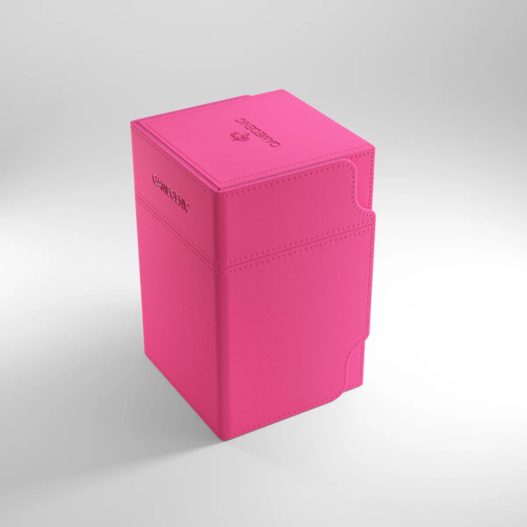 A tall, pink cloth TCG card deck box. A tall, pink cloth TCG card deck box.
