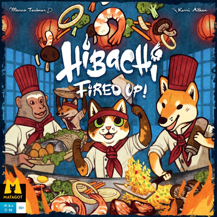 This is the cover for the game, Hibachi: Fired Up. It features cartoon animals cooking at a teppanyaki grill with a cat at the center of the image.