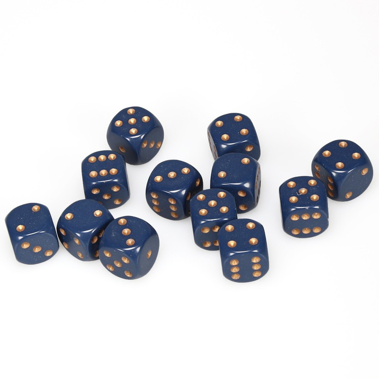 Chessex Dice - 12 Set of d6 dice block - 25626 - opaque dusty blue with copper