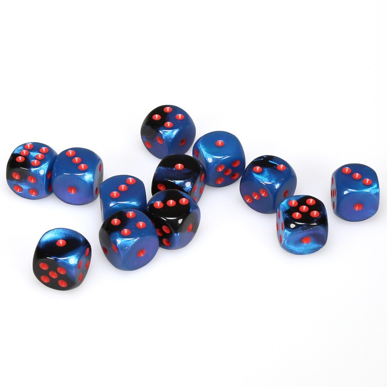 Chessex Dice - 12 Set of d6 dice block - 26658 - gemini black starlight with red