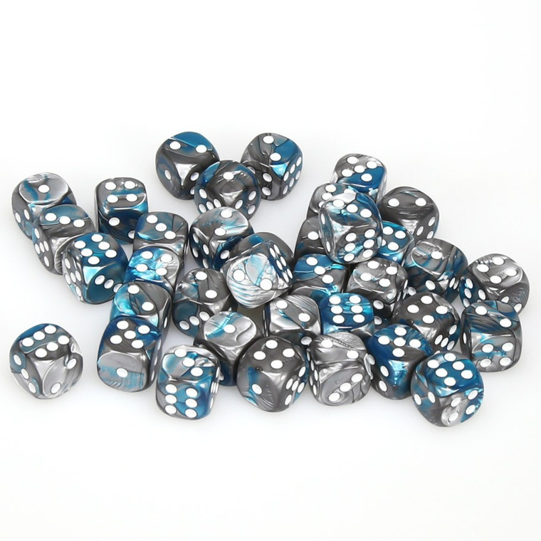 Chessex Dice - 36 Set of d6 dice block - 26856 - gemini steel teal with white