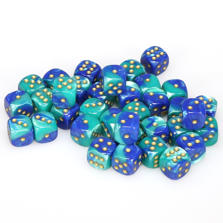 Chessex Dice - 36 Set of d6 dice block - 26859 - gemini blue teal with gold
