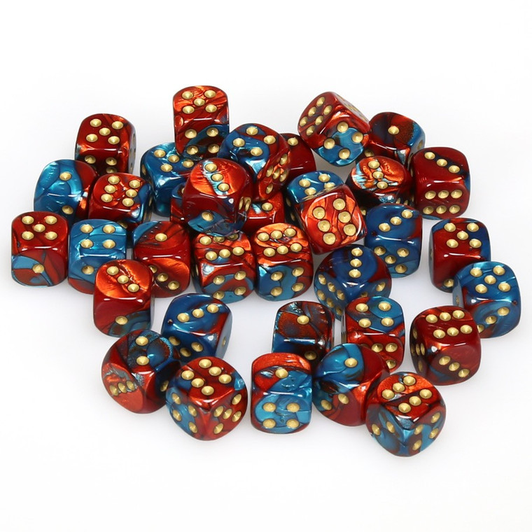Chessex Dice - 36 Set of d6 dice block - 26862 - gemini red teal with gold