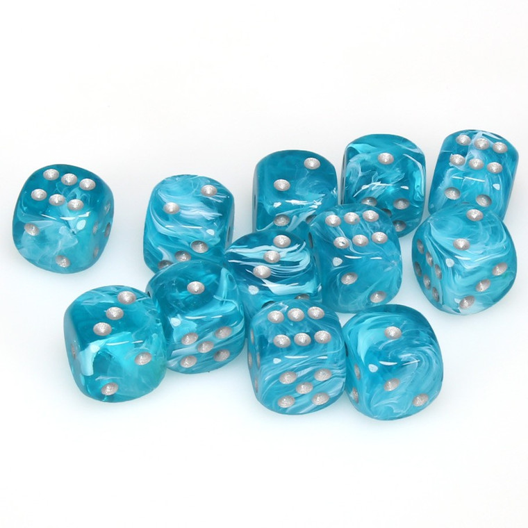 Chessex Dice - 36 Set of d6 dice block - 27665 - cirrus aqua with silver