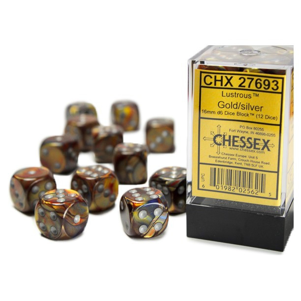 Chessex Dice - 36 Set of d6 dice block - 27693 - lustrous gold with silver
