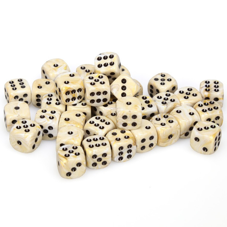 Chessex Dice - 36 Set of d6 dice block - 27802 - marble ivory with black