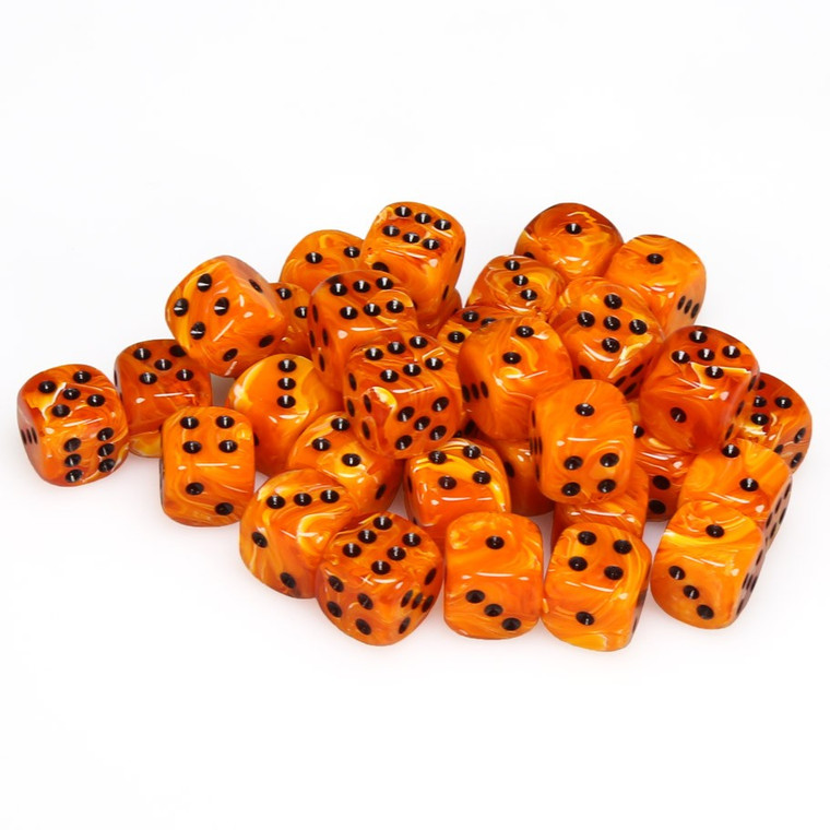 Chessex Dice - 36 Set of d6 dice block - 27833 - vortex orange with  black