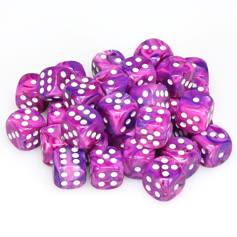 Chessex Dice - 36 Set of d6 dice block - 27857 - festive violet and white