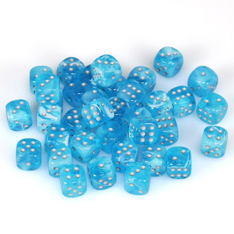 Chessex Dice - 36 Set of d6 dice block - 27966 - luminary sky blue and silver