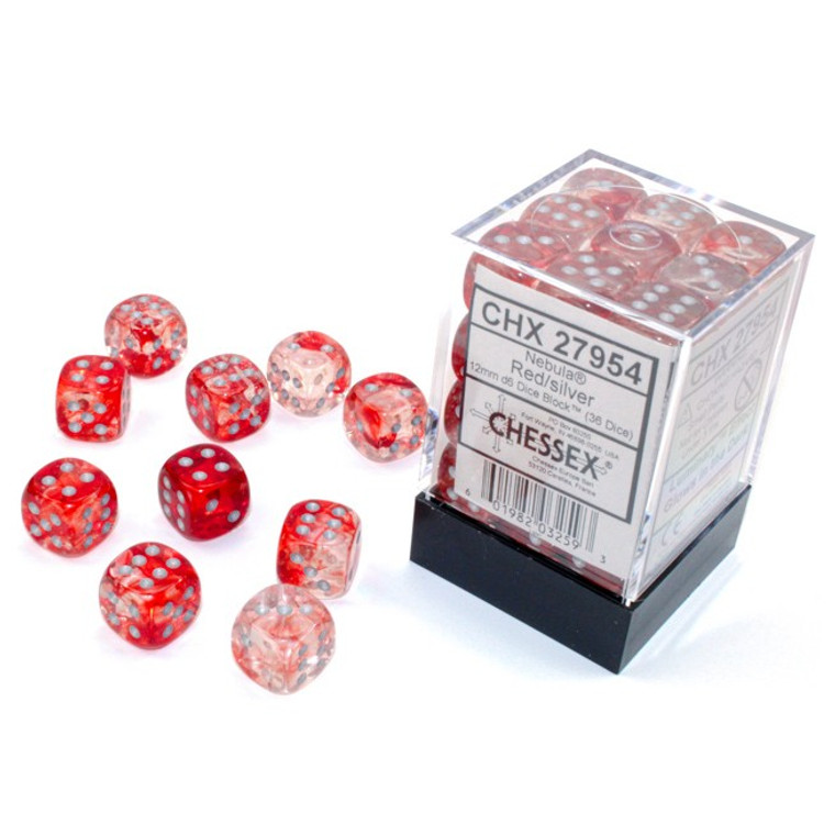 Chessex Dice - 36 Set of d6 dice block - 27954 - nebula red and silver