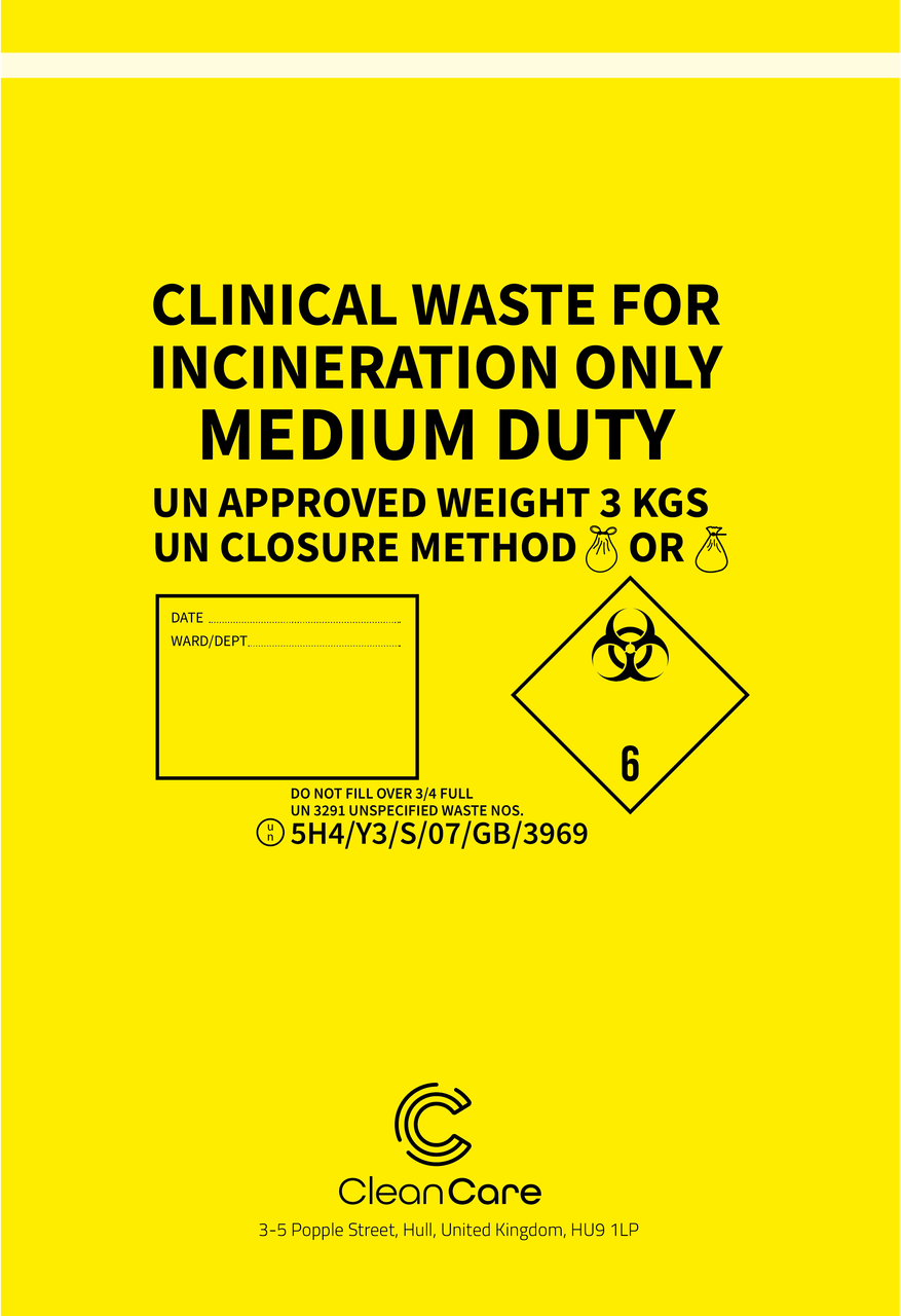 100 Sacs Jaunes Biohazard 35x20cm - Fermeture Autocollante Déchets Cliniques