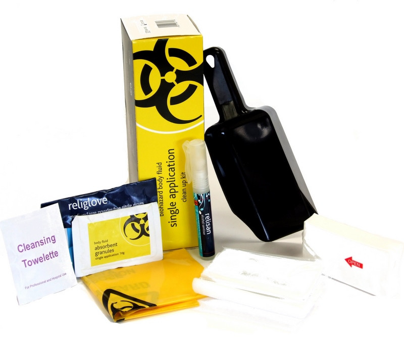 Biohazard Body Fluid Single Application Clean up Kit in Box Selles Medical