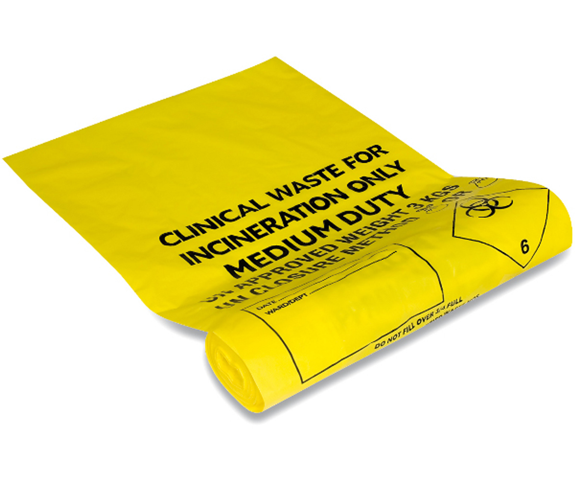 Yellow Biohazard/Clinical Waste Bags with Adhesive Sealing Strip