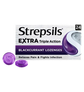 Strepsils Lozenges Triple Action Blackcurrant x 24 Strepsils Lozenges Triple Action Blackcurrant x 24