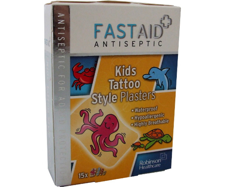 Fast Aid Antiseptic Kids Waterproof Tattoo Plasters (Pack of 15)