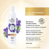 Biotera Ultra Moisturizing Replenishing Shampoo strengthens hair. Biotera is Microbiome Friendly certified. For a healthy scalp, resulting in healthy hair use Biotera that is proven to preserve the delicate balance of the scalp's Micriobiome. 