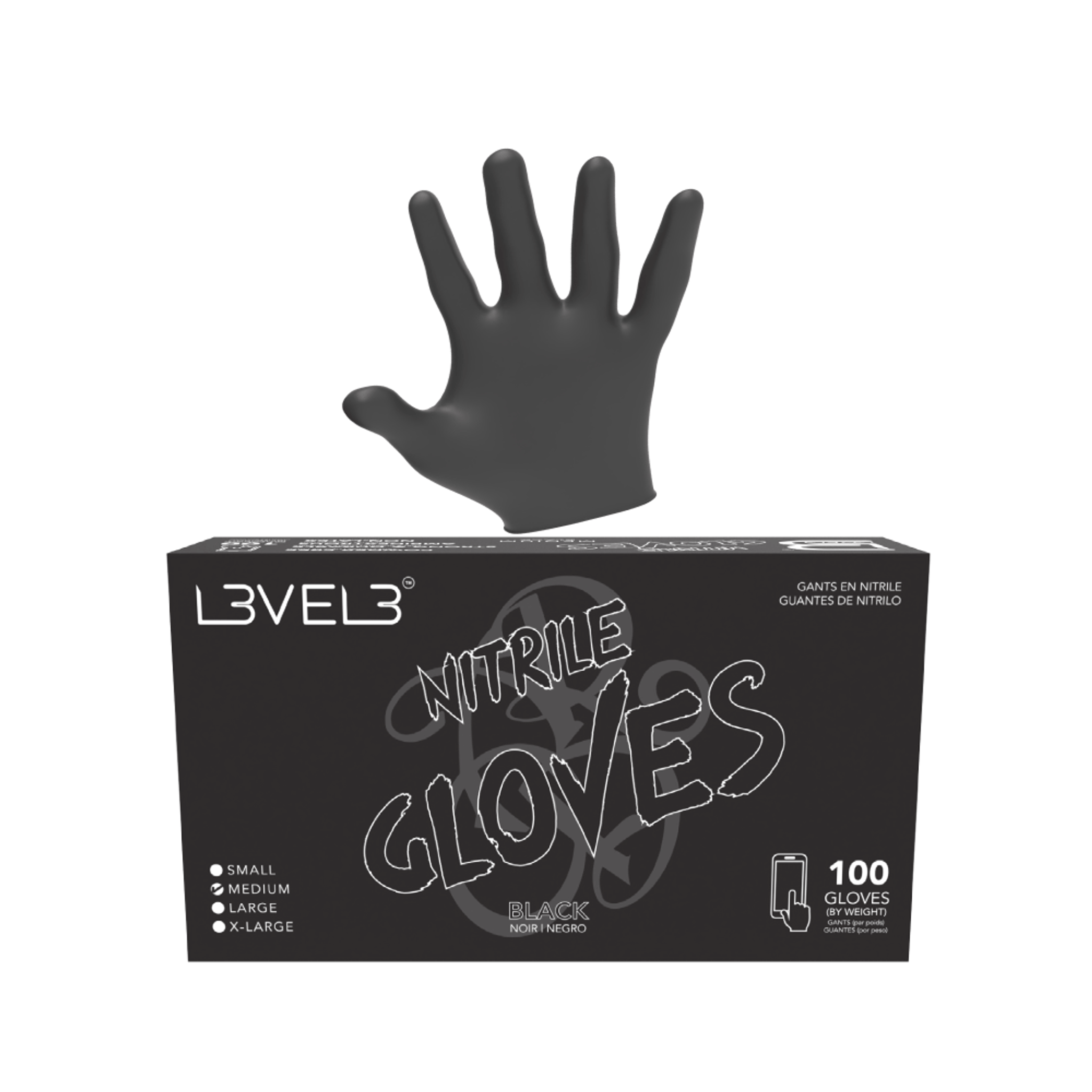 L3V3L 3 Nitrile Gloves - Black 100 pack 