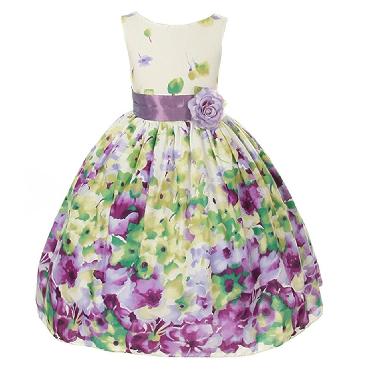 Kid's Dream Lavender Flower Print Sash Easter Dress Size 8 ecarts.co