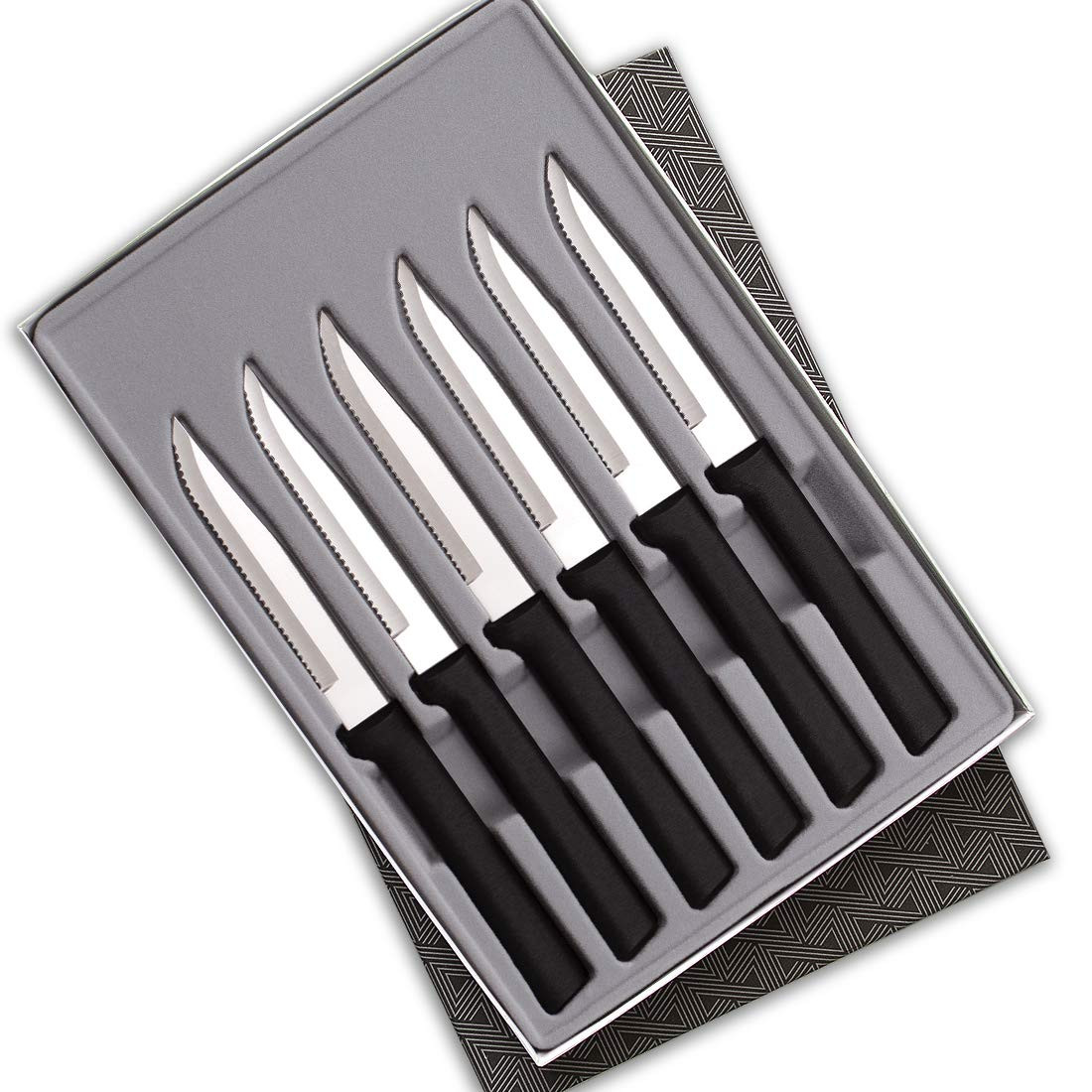Rada Cutlery Serrated Steak Knife Set – Stainless Steel Knives with Black Stainless Steel Resin Handle, Set of 6