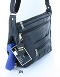 Black Crossbody or Shoulder Carry Leather Locking Concealment Purse - CCW Concealed Carry Gun Bag