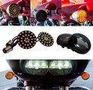 Black Out Amber LED Turn Signal Running Light Insert Harley Bullet 1157 Bulb FL FX XL Smoke Lens