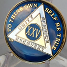 25 Year Midnight Blue AA Alcoholics Anonymous Medallion Chip Tri Plate Gold & Nickel Plated