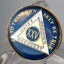 25 Year Midnight Blue AA Alcoholics Anonymous Medallion Chip Tri Plate Gold & Nickel Plated