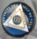 25 Year Midnight Blue AA Alcoholics Anonymous Medallion Chip Tri Plate Gold & Nickel Plated