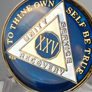 25 Year Midnight Blue AA Alcoholics Anonymous Medallion Chip Tri Plate Gold & Nickel Plated