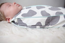 Woombie Grow with Me Baby Swaddle - Convertible Swaddle Fits Babies 0-9 Months - Expands to Wearable Blanket for Babies Up to 18 Months (Moo Gray)