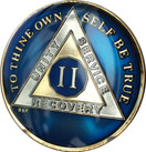 Bright Star Press 2 Year Midnight Blue AA Alcoholics Anonymous Medallion Chip Tri Plate Gold & Nickel Plated Serenity Prayer