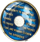 Bright Star Press 2 Year Midnight Blue AA Alcoholics Anonymous Medallion Chip Tri Plate Gold & Nickel Plated Serenity Prayer