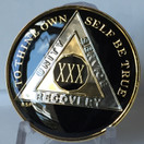 Bright Star Press 30 Year Classic Black AA Alcoholics Anonymous Medallion Chip Tri Plate Gold & Nickel Plated Serenity Prayer